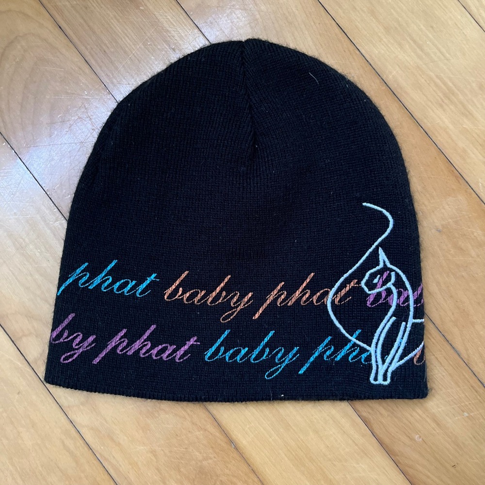 Baby Phat Kimora Lee Simmons Black Logo Script Knit Beanie Y2K Streetwear Hat